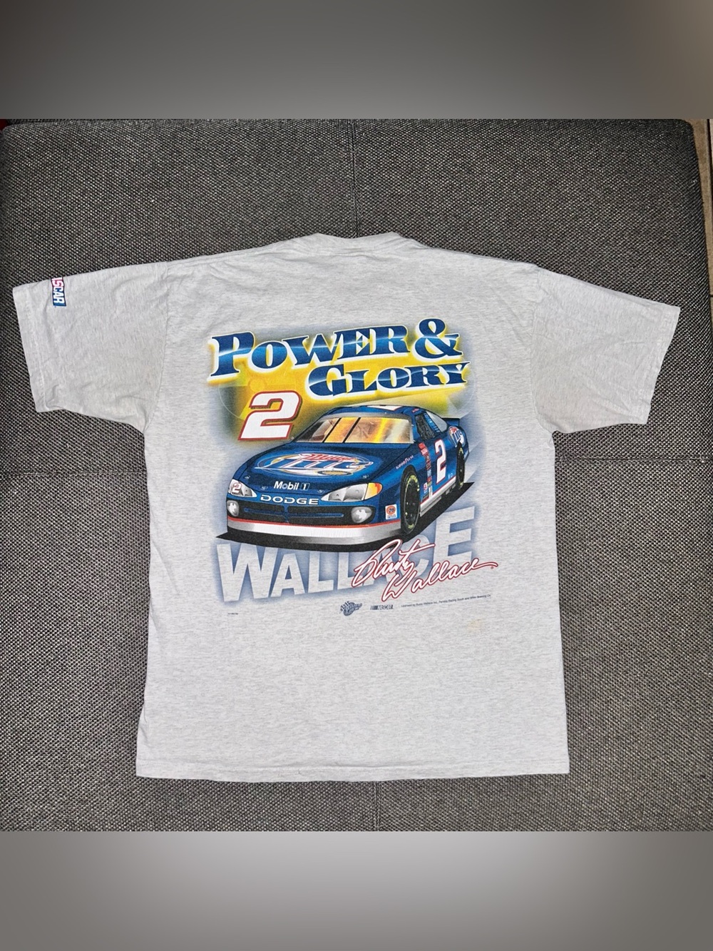 Rare 90s Rusty Wallace Miller Lite Livery NASCAR Racing T Shirt Gray